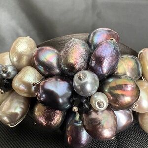 Very unique leather multi stone adjustable cuff bracelet